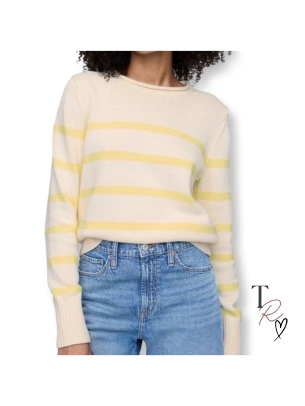 GAP Rollneck Striped Coastal Preppy  Sweater Cream Yellow Size Medium